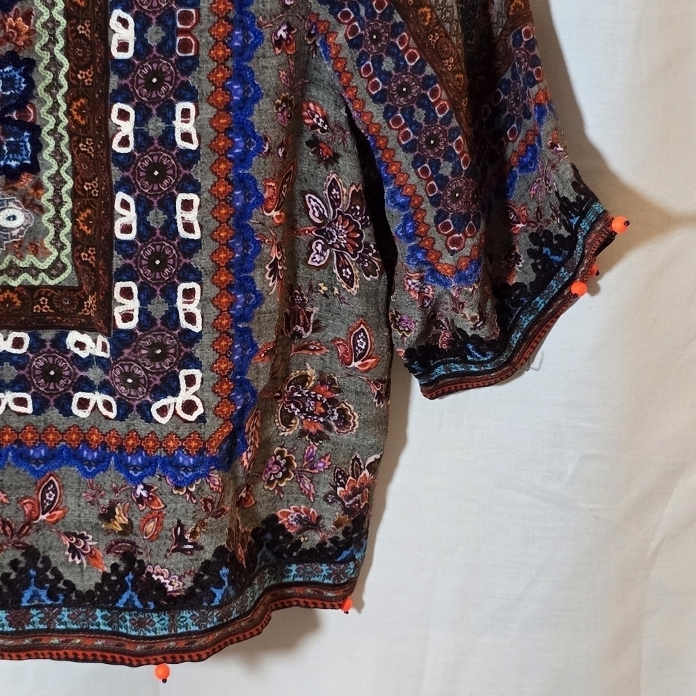 Hemant & Nandita Anthropologie 100% Silk Beaded Cropped Short Sleeve Boho - Picture 2 of 10